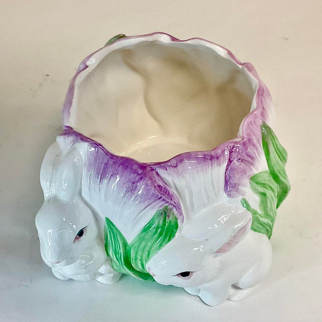 1980s Vintage Hollywood Regency Whimsical Violet Tulip and Bunny Planter - Easter For Sale - Image 13 of 13