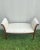 A beautiful and graceful Hepplewhite mahogany window seat/bench upholstered in a lovely neutral silk damask. This piece...