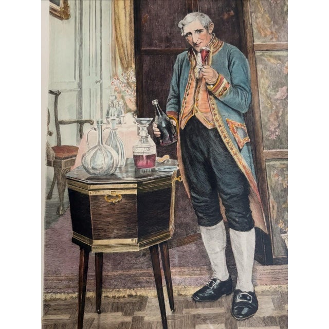 The Butler- Antique Etching "The Butler" By O.H. Boucher Circa 1926 London Published Butler holding wine glass & bottle...