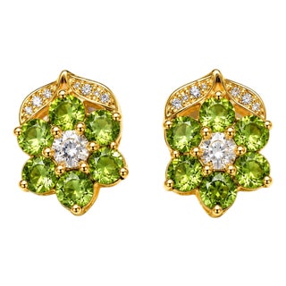 Late 20th Century 14K Yellow Gold Alexandrite Diamond Floral Stud Earrings, Pair For Sale