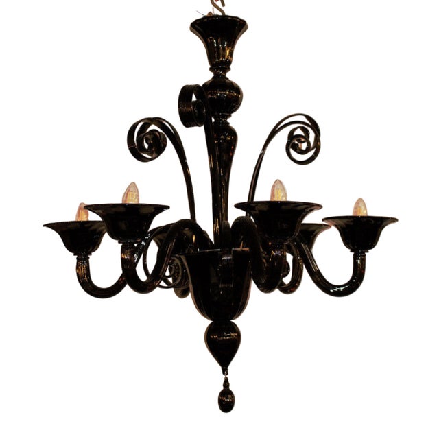 Vintage Italian Murano Style Glass Chandelier in Black For Sale In Chicago - Image 6 of 7