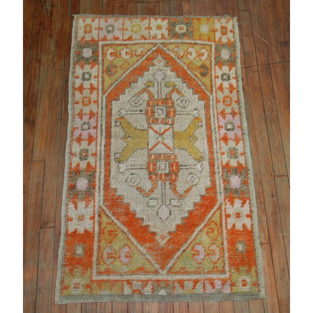 Vintage Zabihi Collection Turkish Orange Anatolian Small Rug - 2'8" x 4'4" For Sale - Image 4 of 6