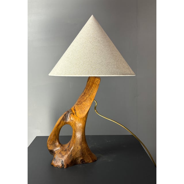 Mid-Century Brutalist French Olive Wood Table Lamp, 1950s For Sale - Image 4 of 13