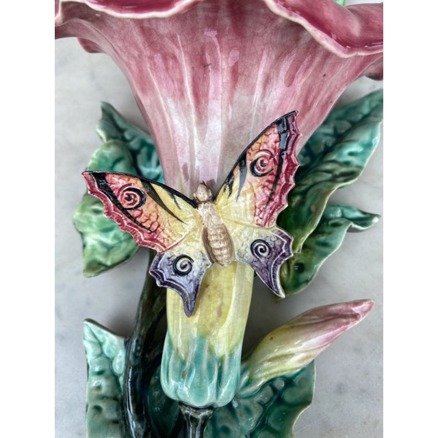 Late 19th Century Late 19th Century Fives Lille French Majolica Morning Glory Wall Pocket For Sale - Image 5 of 11