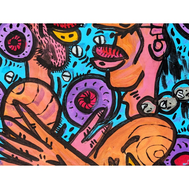 Pink Richard Fluhr "How Old Are You?" Contemporary Colorful Pink and Blue Figurative Abstract, 2014 For Sale - Image 8 of 9