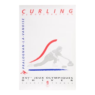 1992 Original Olympic Poster, Winter Olympic Games, Pralognan-La-Vanoise (Albertville, France) - Curling For Sale
