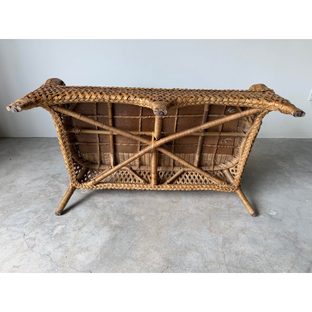 Vintage Coastal Rattan & Wicker Loveseat With Original Cushions For Sale - Image 12 of 12