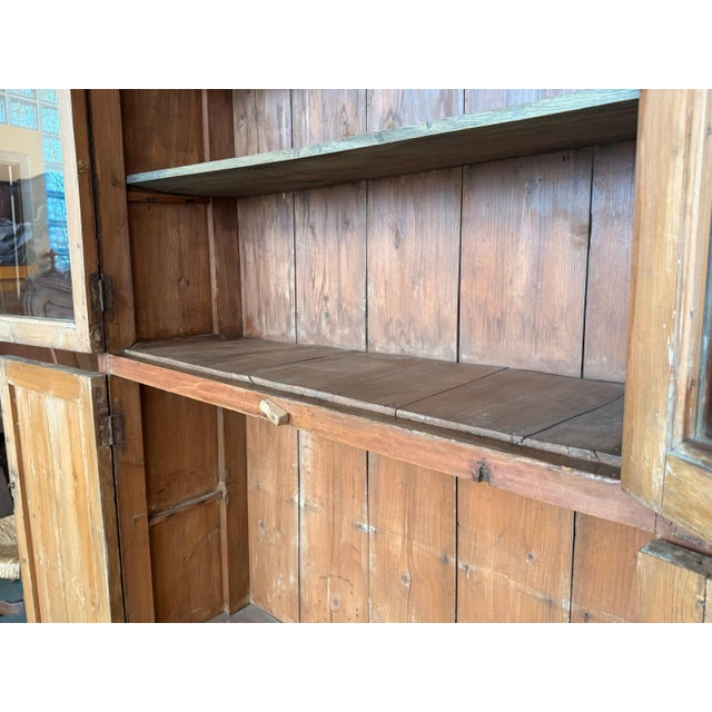 19th Century Large & Narrow Cupboard or Bookcase with Glass Vitrine, Pine For Sale In Miami - Image 6 of 18