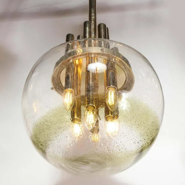 Transparent Mid-Century Modern Brass & Hand Blown Translucent/ Topaz Murano Glass Chandelier For Sale - Image 8 of 12