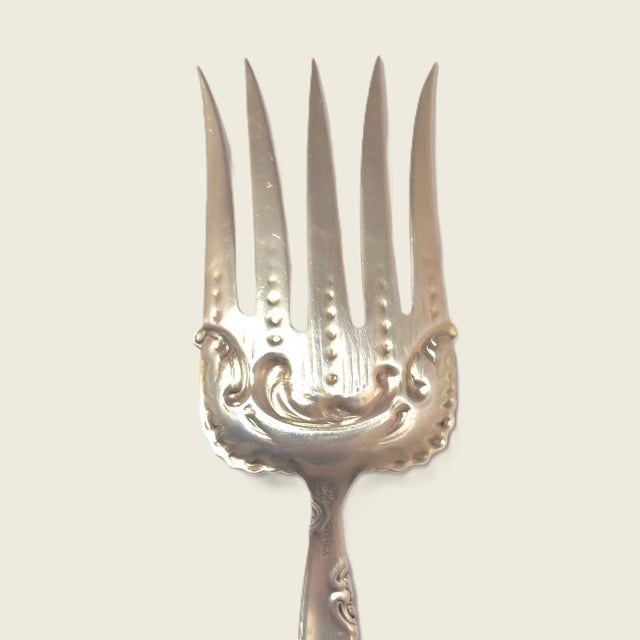 Late 19th Century Antique .925 Whiting Roses & Scrolls Sterling Silver Cold Meat Serving Fork For Sale - Image 5 of 7