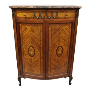 Antique French Louis XV Style Satinwood Marble Top Tall Chest Dresser Cabinet