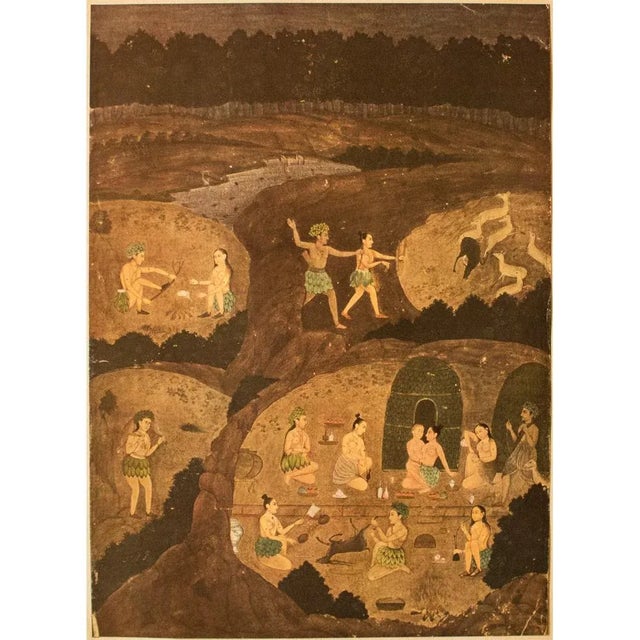 An excellent gold-leafed offset lithograph, print, of "Gazelle Hunt By Night" after 17th century Indian painting. Comes...
