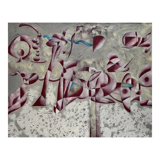 1970s "Pink Abstract" Oil Paint on Board For Sale