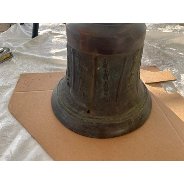 Victorian Antique Bronze Chapel Bell With Ornate Floral Relief and Rich Patina For Sale - Image 3 of 10
