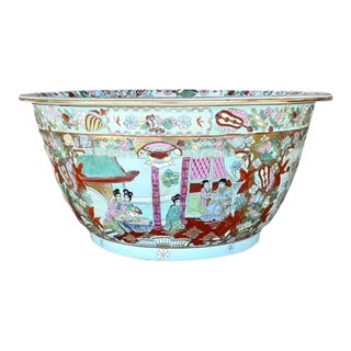 Vintage Asian Monumental Rose Famille Bowl For Sale