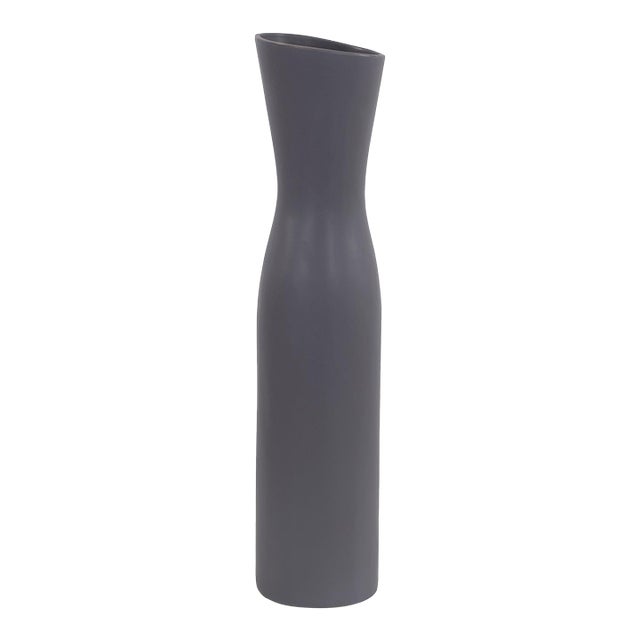Asymmetrical Charcoal Gray Contemporary Ceramic Short Vase For Sale