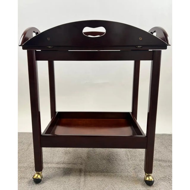 English Style Bombay Company Butler's Tray Table Cherry Wood Drop Leaf Serving For Sale - Image 13 of 17