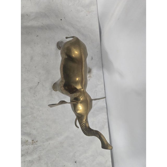 Mid 20th Century Vintage Large Brass Elephant Sculpture With Raised Trunk For Sale - Image 5 of 5