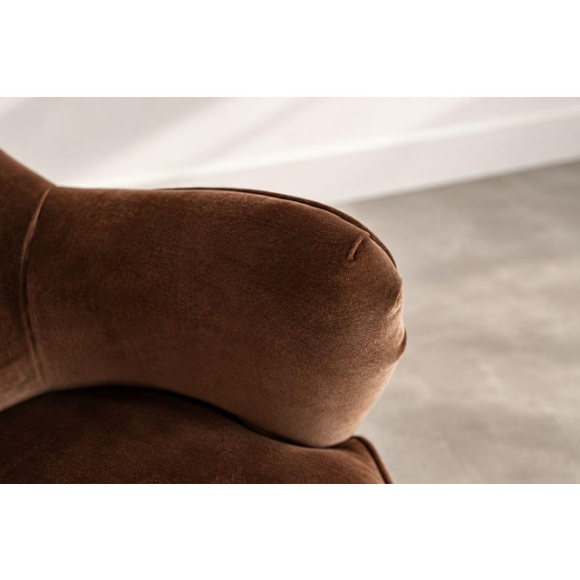 Vladimir Kagan Barrel Lounge Chairs in Brown Velvet and Walnut Legs For Sale - Image 12 of 12