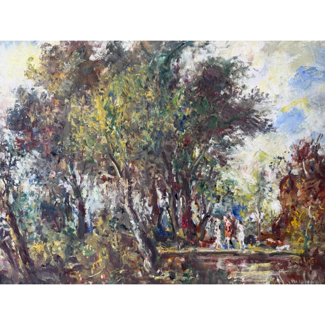 Mid-Century Modern 1960s Vintage Impressionist Abstract Landscape Oil on Canvas Painting, Framed For Sale - Image 3 of 12