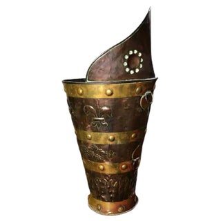 Large 19th Century Brass and Copper Coal Bucket For Sale