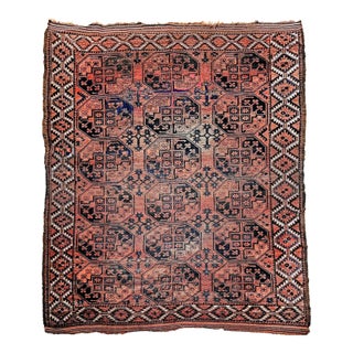 Vintage Turkmen Ersari in Allover Geometric Pattern in Red, Blue, Navy For Sale