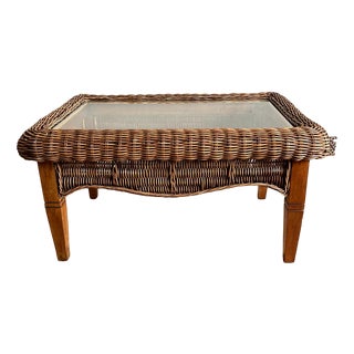 Vintage Brown Wicker Table For Sale
