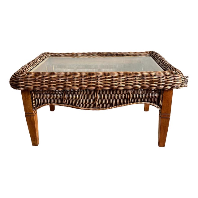 Vintage Brown Wicker Table For Sale