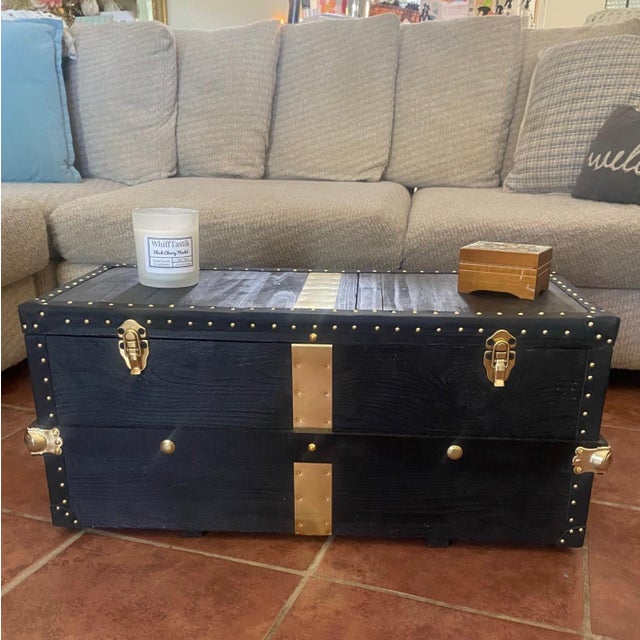 Steamer Trunk Custom Build in Ebony For Sale - Image 4 of 5