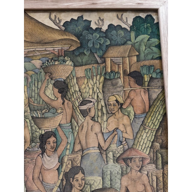 Traditional Vintage Traditional Indonesian Balinese Village Nude Ladies on Cloth, Framed Signed Sudha For Sale - Image 3 of 12