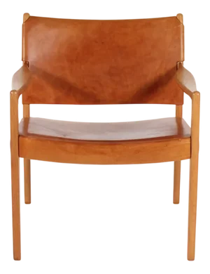Per-Olof Scotte Premiär Easy Chair in Oak with Cognac Color Core Leather from Mobel Ikea, Sweden, 1969