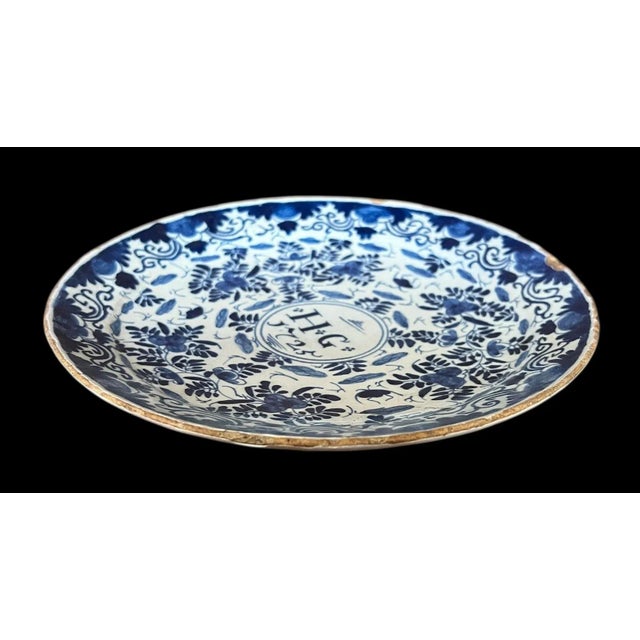 Ceramic Dutch Porcelain Blue & White Wedding Plate With Hg Monogram and Dated 1725 For Sale - Image 7 of 9