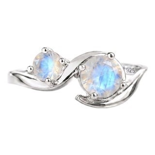 Ainbow Moonstone Two Stone Ring | 925 Sterling Silver Swirl Band | Toi Et Moi June Birthstone Ring Us 7 (All Sizes Available) For Sale