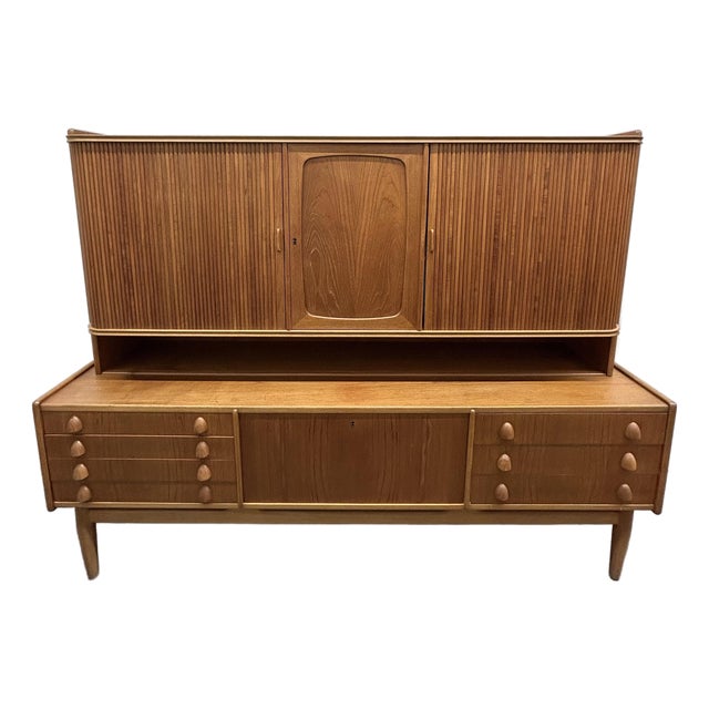 Mid Century Modern Teak Danish Sideboard Credenza With Hutch & Tambour Doors Ca1960s For Sale