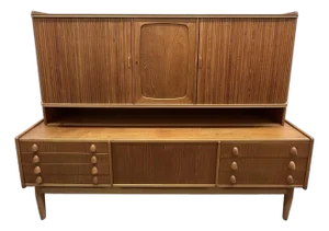 Mid Century Modern Teak Danish Sideboard Credenza With Hutch & Tambour Doors Ca1960s