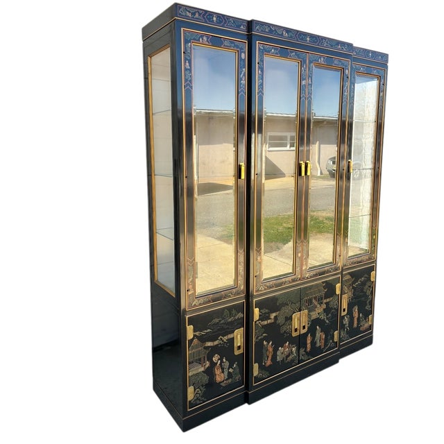 Vintage Asian Chinoiserie Drexel Hand Painted Breakfront Display China Cabinet Heritage Dynasty For Sale - Image 12 of 18