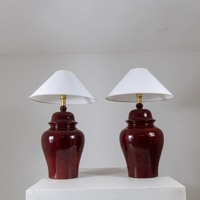 Textile Red Table Lamps by Tommaso Barbi, 1970s, Set of 2 For Sale - Image 7 of 7