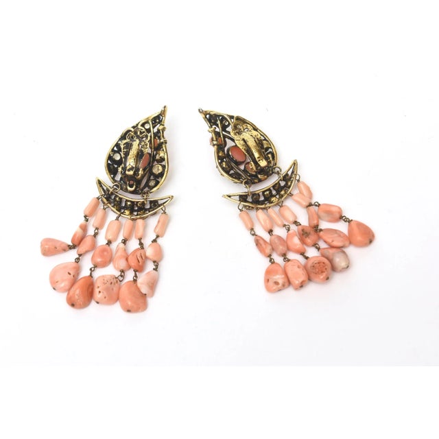 Vintage Iradj Moini Angel Coral, Citrine & Rhinestone Dangle Clip on Earrings - 2 Pieces For Sale - Image 9 of 12