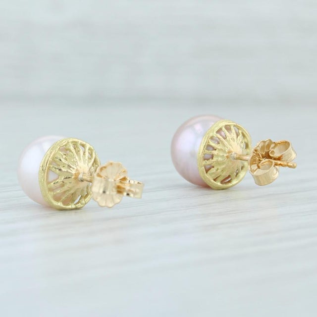 Pink Cultured Pearl Stud Earrings 14k Yellow Gold Pierced Nordstrom - 2 Pieces For Sale - Image 4 of 5
