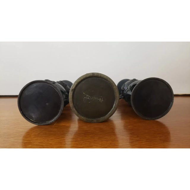 Metal Set of 3 Late 19th Century Japanese Bronze Pricket Buddhist Temple Candlesticks (Meiji Period) For Sale - Image 7 of 8