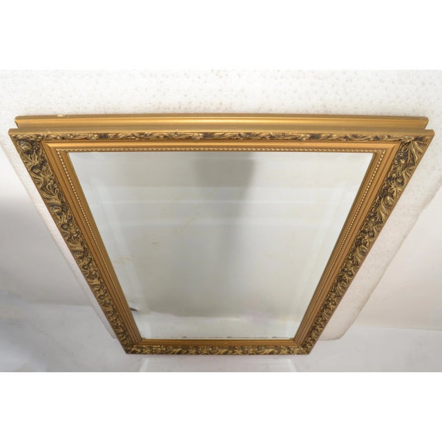 Bronze 1980s British Neoclassical Giltwood Beveled Wall Mirror Small Dahlia Hand Carved Frame For Sale - Image 8 of 12