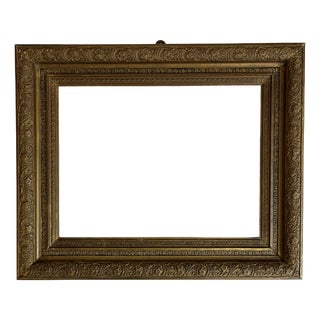 Large Vintage Giltwood Picture Frame with Floral Relief, 1930 For Sale