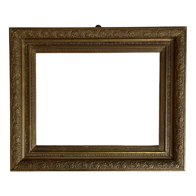 Large Vintage Giltwood Picture Frame with Floral Relief, 1930 For Sale