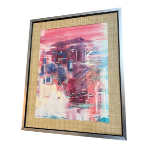 1970s Willy Quine Le Abstract Painting Signed Framed on Wood