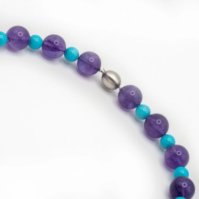 Late 20th Century Large Amethyst and Turquoise Bead Necklace With 18k White Gold Clasp For Sale - Image 11 of 14
