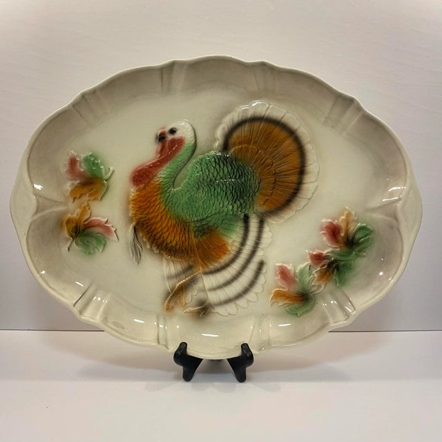Antique White 1958 Lane & Co. California Pottery Oversized Turkey Serving Platter For Sale - Image 8 of 8
