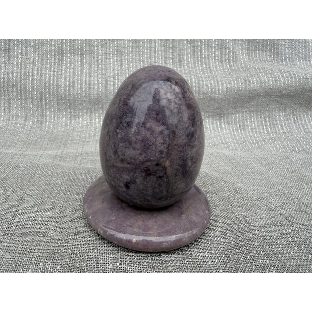 Purple Vintage Purple Hand Carved Alabaster Egg and Stand Italy For Sale - Image 8 of 16