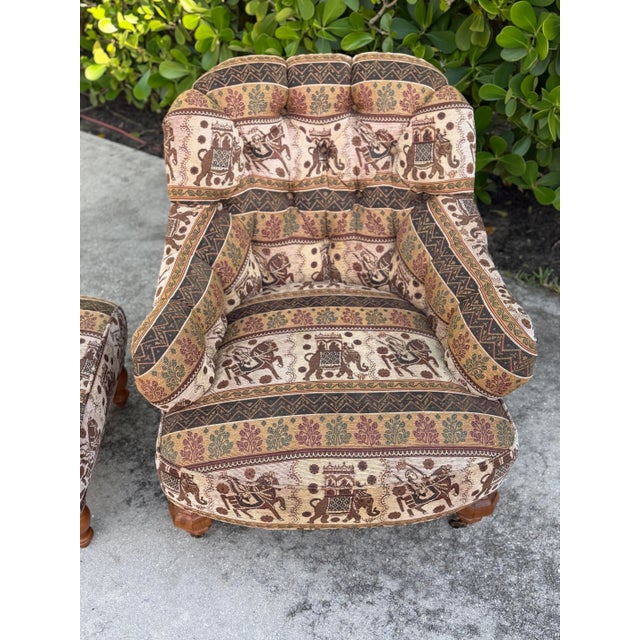 Vintage English Tufted Barrel Lounge Chair & Ottoman For Sale - Image 4 of 12