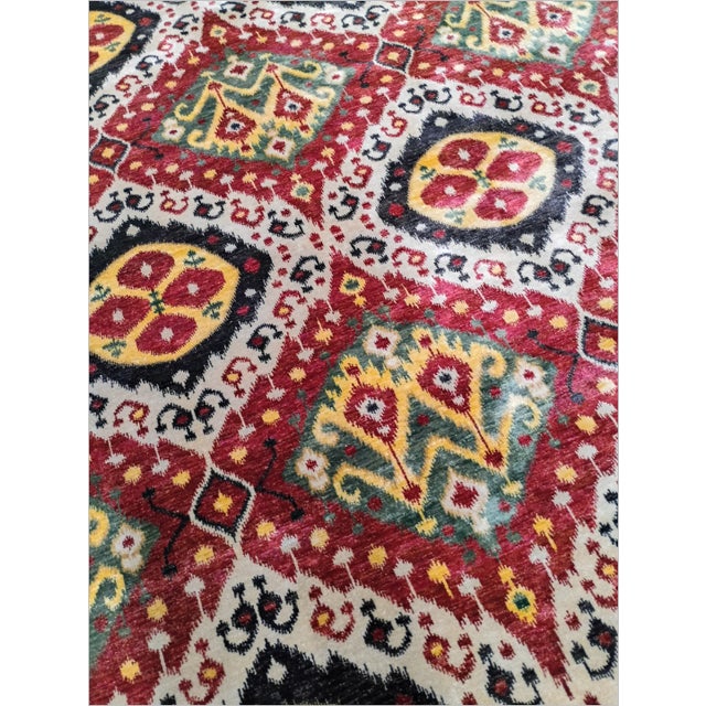 Traditional Genuine Hand-Knotted Ikat Rug. 8'x 10'3" For Sale - Image 3 of 17