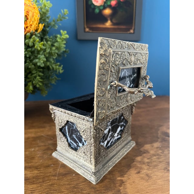 Early 1900s Ornate Baroque Bronze & Marble Casket For Sale - Image 9 of 18